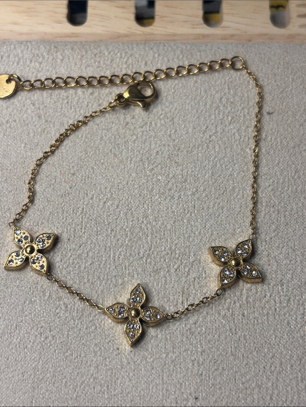 7” Gold Crystal Floral Link Bracelet - Women Jewelry